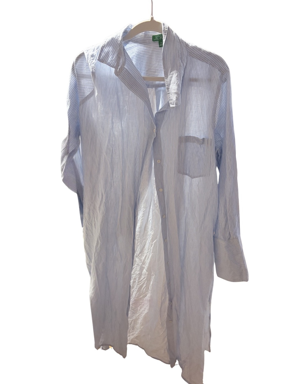 J. Crew EUC XXL Long Beach Shirt Linen Cotton Blend Blue and White Stripes